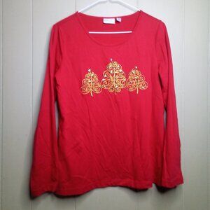 Kim Rogers Shirt M Christmas Tree Long Sleeve Red